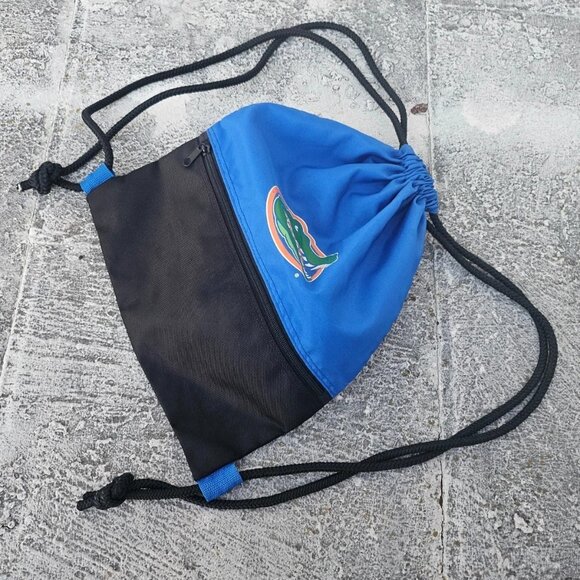 Logo Beach Backpack Bag Alligator Drawstring Bag Sport Gym Bag Black/Blue - Picture 1 of 10